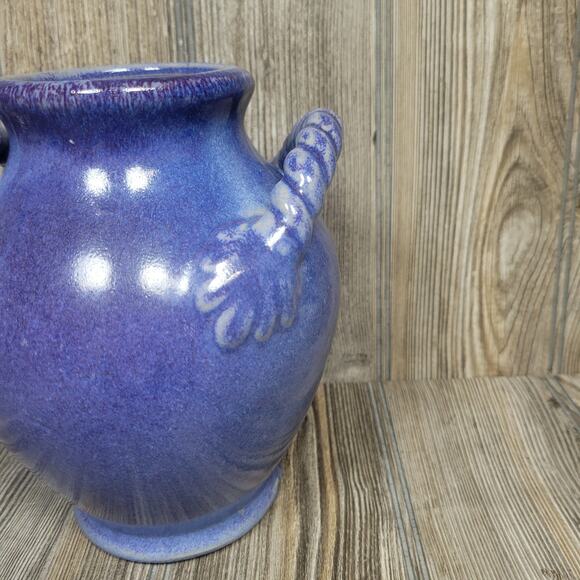 Vintage Pottery Vase Cobalt Blue, Double Rope Handle - Picture 3 of 6